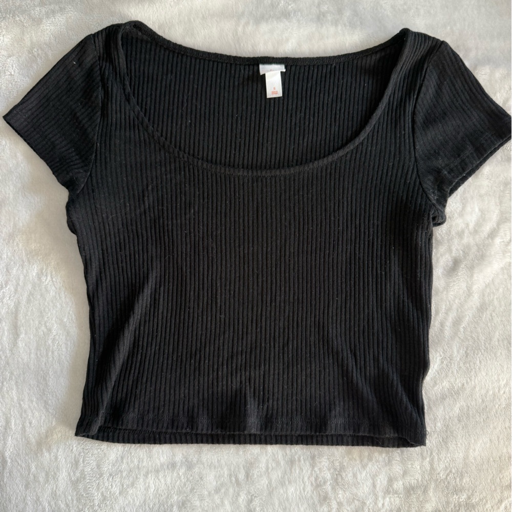 Colsie Black Ribbed Cap Sleeve T-Shirt